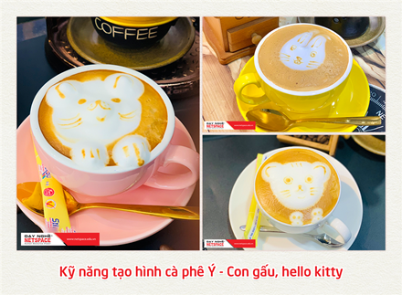 Kỹ năng tạo hình cà phê Ý Con gấu, hello kitty